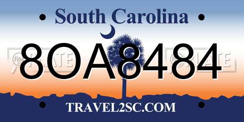 8OA8484 South Carolina License Plate