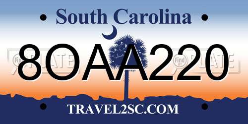 8OAA220 South Carolina License Plate