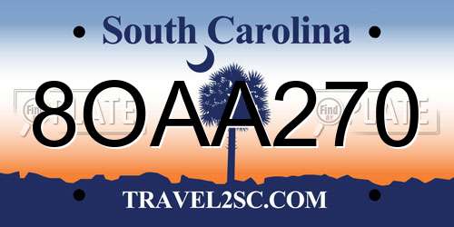 8OAA270 South Carolina License Plate