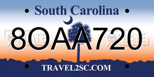 8OAA720 South Carolina License Plate
