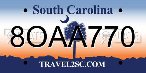 8OAA770 South Carolina License Plate