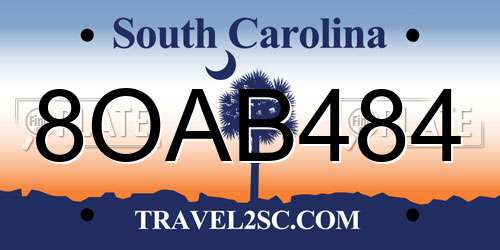8OAB484 South Carolina License Plate