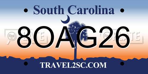 8OAG26 South Carolina License Plate
