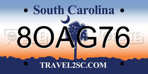 8OAG76 South Carolina License Plate