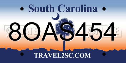 8OAS454 South Carolina License Plate
