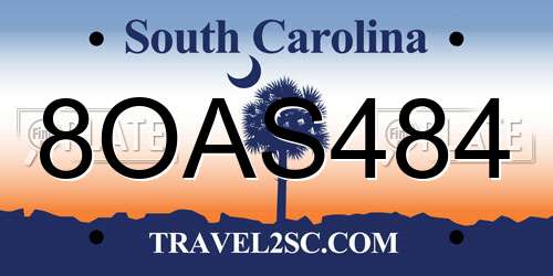 8OAS484 South Carolina License Plate