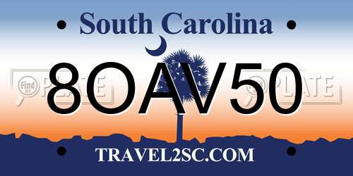 8OAV50 South Carolina License Plate