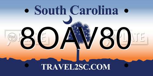 8OAV80 South Carolina License Plate