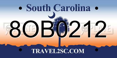 8OB0212 South Carolina License Plate