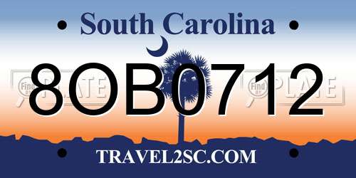 8OB0712 South Carolina License Plate