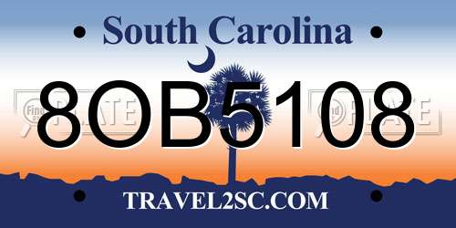 8OB5108 South Carolina License Plate