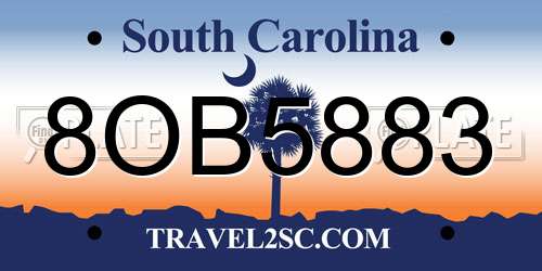 8OB5883 South Carolina License Plate