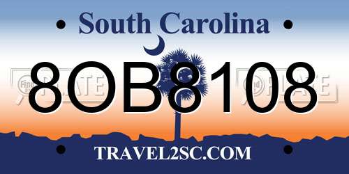 8OB8108 South Carolina License Plate