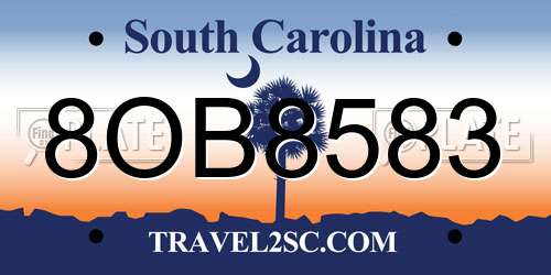 8OB8583 South Carolina License Plate