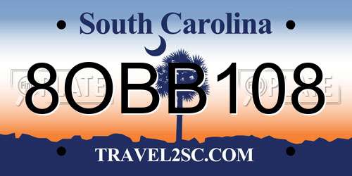 8OBB108 South Carolina License Plate