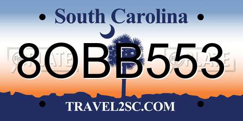 8OBB553 South Carolina License Plate