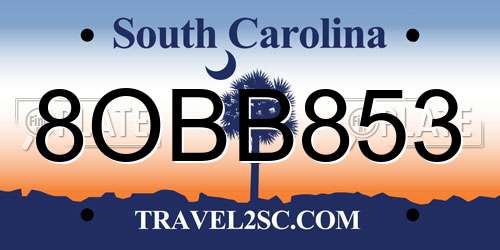 8OBB853 South Carolina License Plate