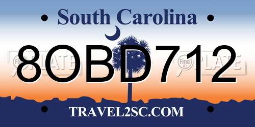 8OBD712 South Carolina License Plate