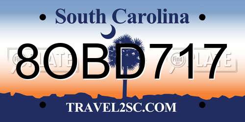 8OBD717 South Carolina License Plate