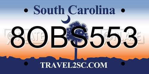 8OBS553 South Carolina License Plate