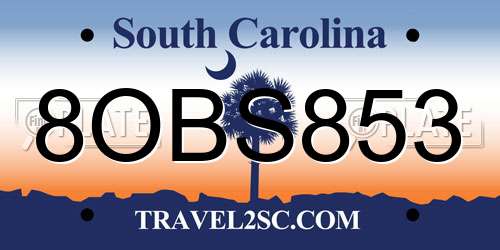 8OBS853 South Carolina License Plate