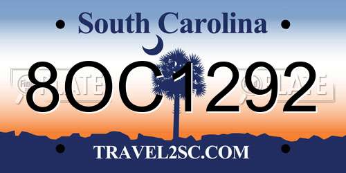 8OC1292 South Carolina License Plate