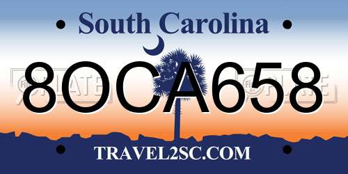 8OCA658 South Carolina License Plate