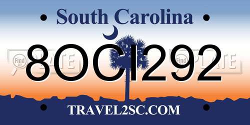 8OCI292 South Carolina License Plate
