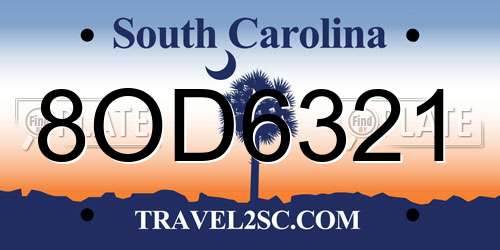 8OD6321 South Carolina License Plate