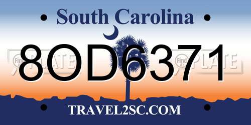 8OD6371 South Carolina License Plate