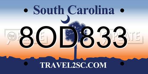 8OD833 South Carolina License Plate