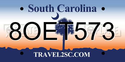 8OET573 South Carolina License Plate