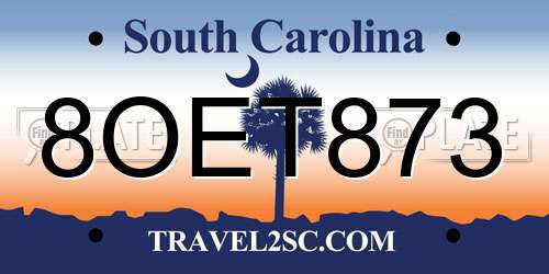 8OET873 South Carolina License Plate