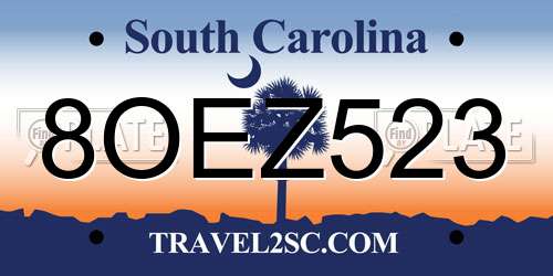 8OEZ523 South Carolina License Plate