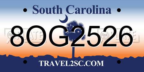8OG2526 South Carolina License Plate