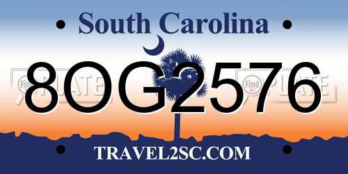 8OG2576 South Carolina License Plate