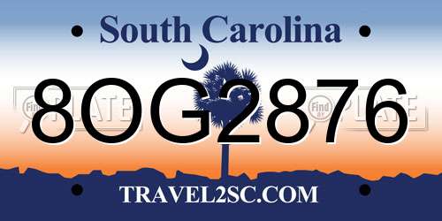 8OG2876 South Carolina License Plate