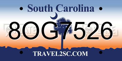 8OG7526 South Carolina License Plate
