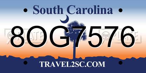 8OG7576 South Carolina License Plate