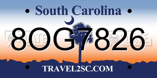 8OG7826 South Carolina License Plate