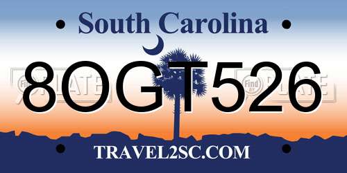 8OGT526 South Carolina License Plate