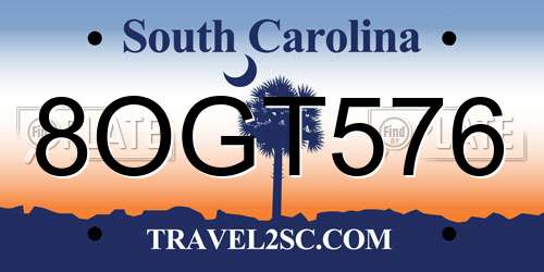 8OGT576 South Carolina License Plate
