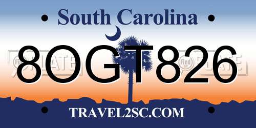 8OGT826 South Carolina License Plate