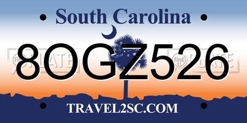 8OGZ526 South Carolina License Plate
