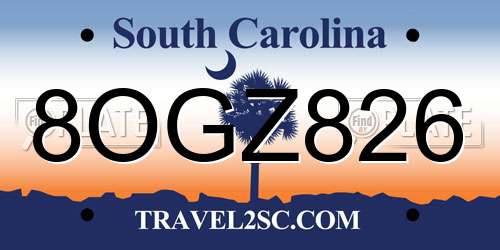 8OGZ826 South Carolina License Plate