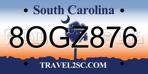 8OGZ876 South Carolina License Plate