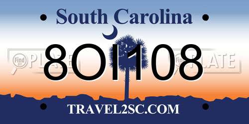 8OI108 South Carolina License Plate