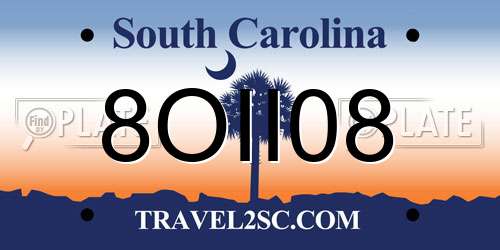 8OII08 South Carolina License Plate