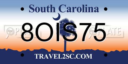 8OIS75 South Carolina License Plate