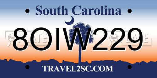 8OIW229 South Carolina License Plate